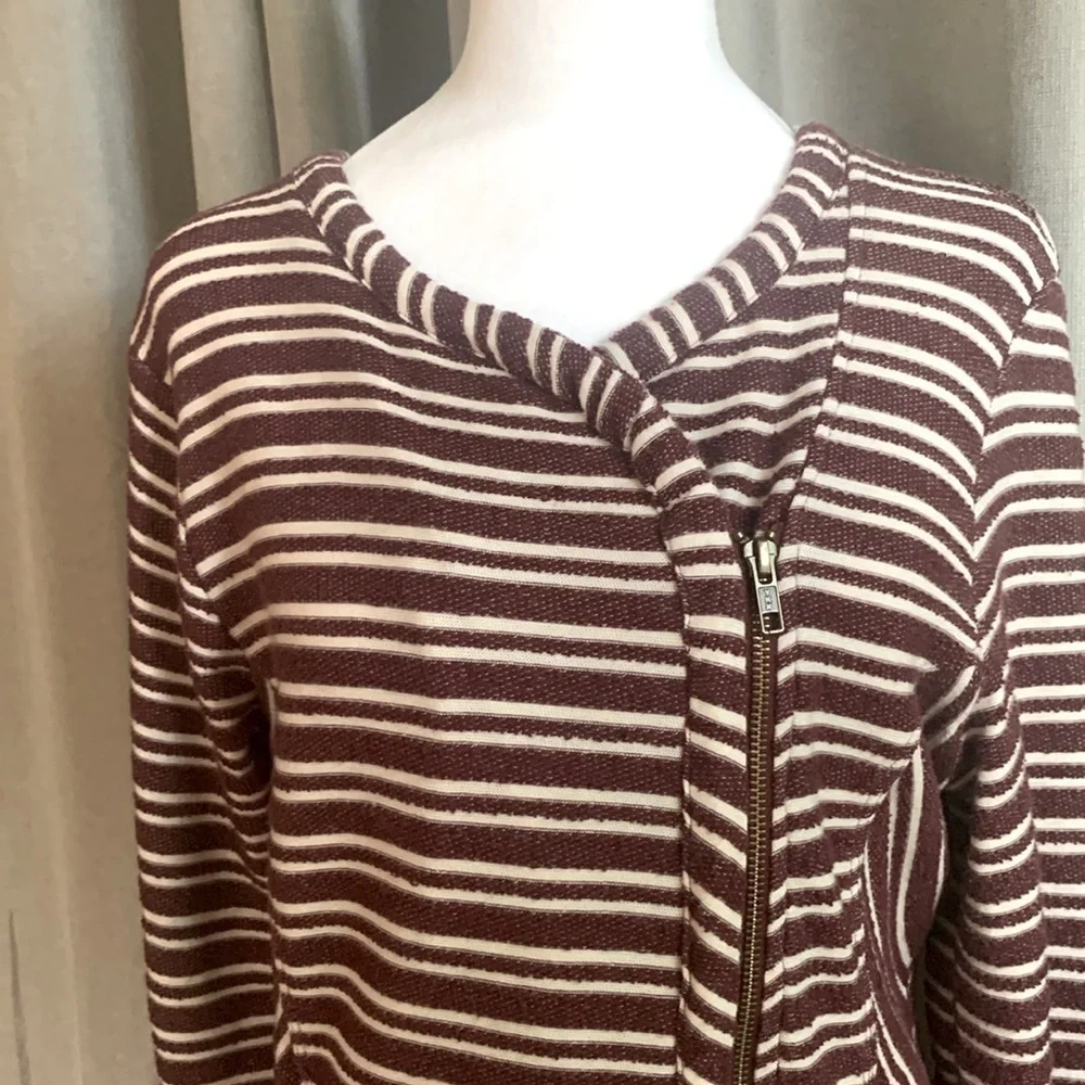 Lucky Brand Striped Jacket With Asymmetrical Zipper Size Medium - Picture 3 of 14
